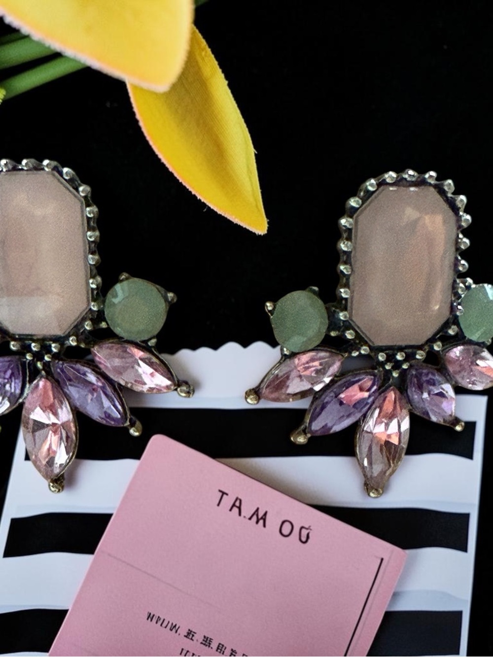 Rose Pink and Lavender Crystal Drop Earrings